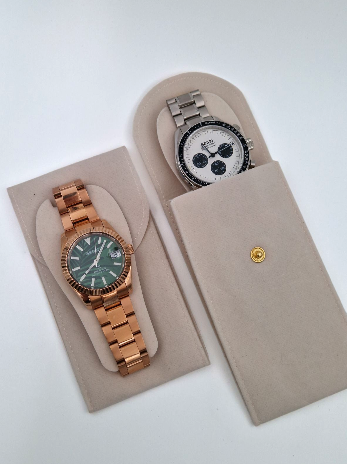 White fabric watch case