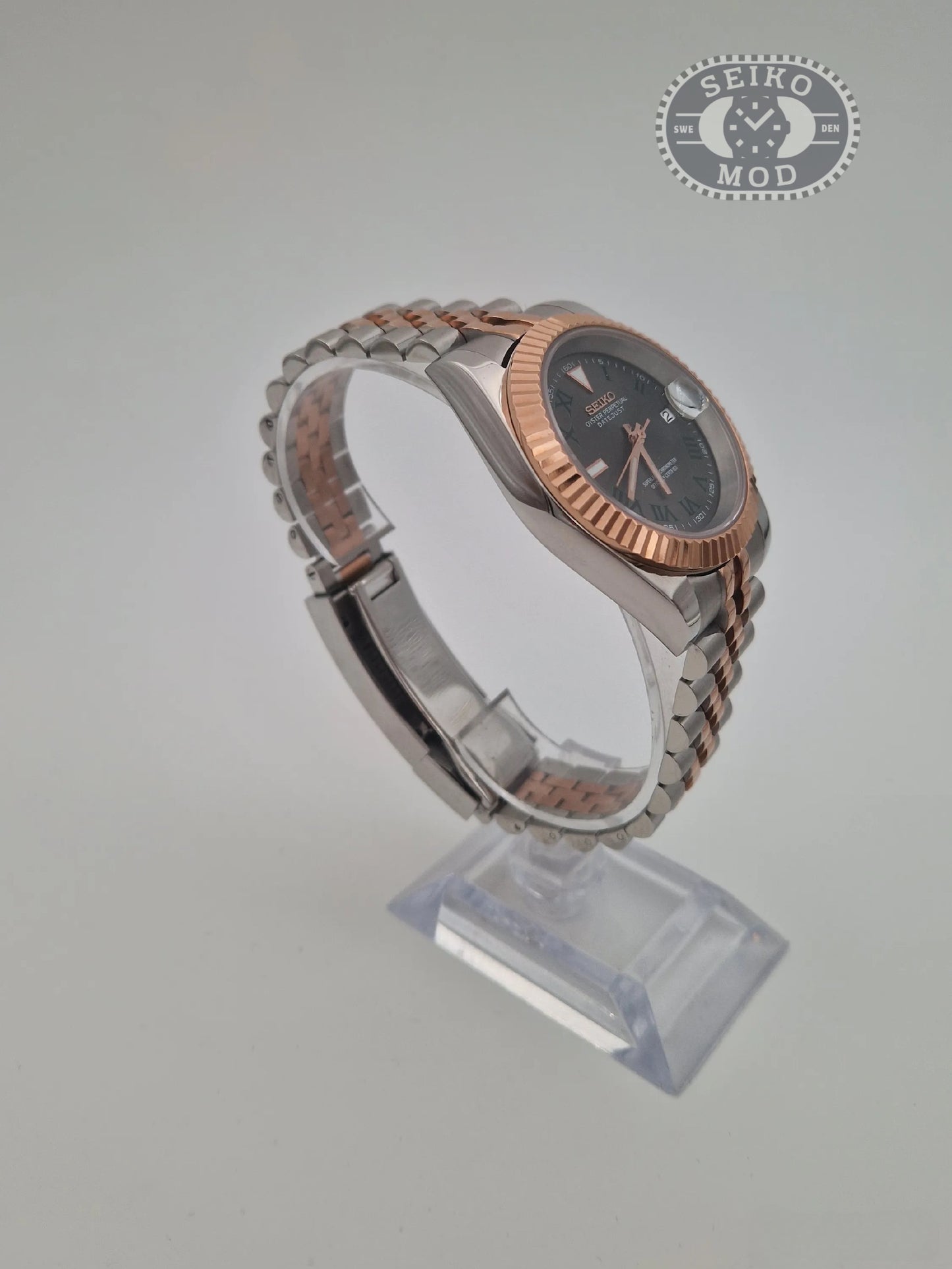 Datejust mod with Wimbledon Roman dial and two-tone bracelet