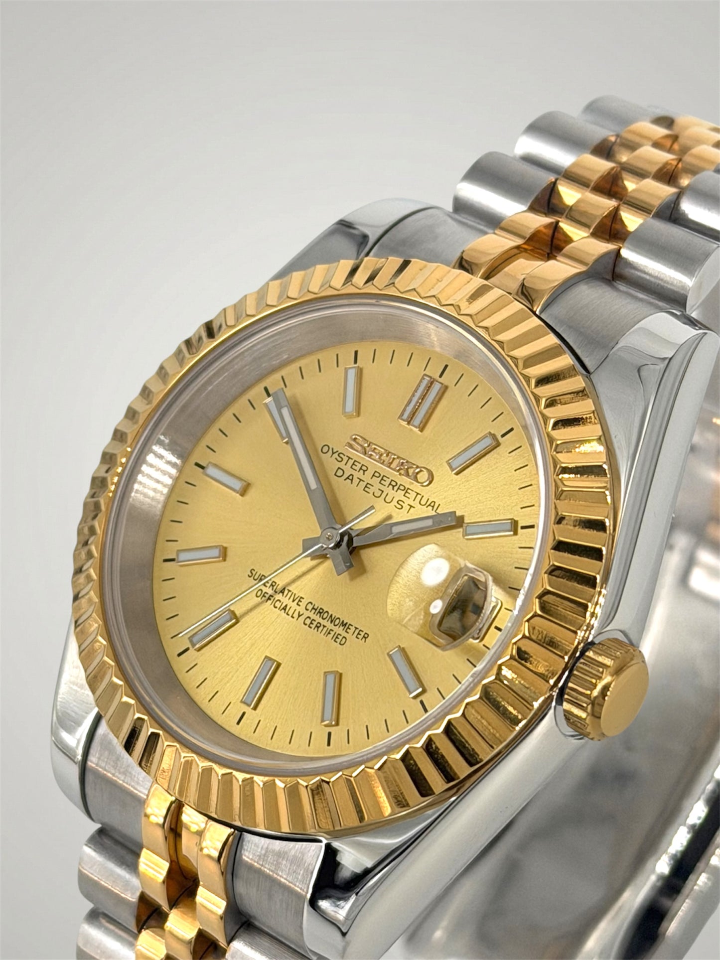 Champagne Datejust mod, Two tone yellow gold Seiko mod