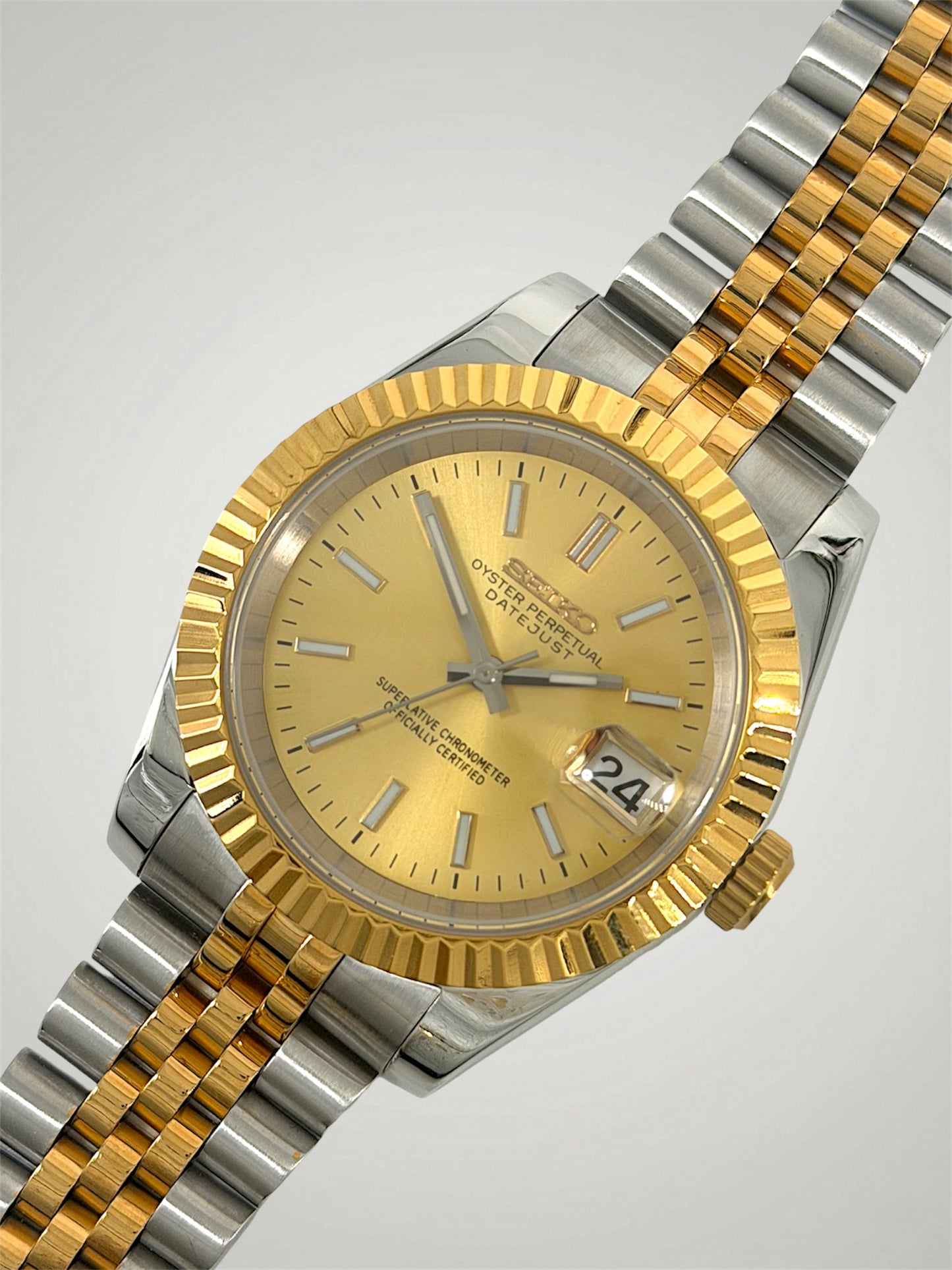 Champagne Datejust mod, Two tone full yellow gold Seiko mod