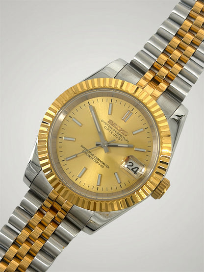 Champagne Datejust mod, Two tone full yellow gold Seiko mod