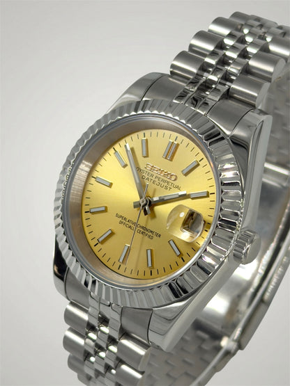 Champagne Datejust mod, silver jubilee gold dial Seiko mod
