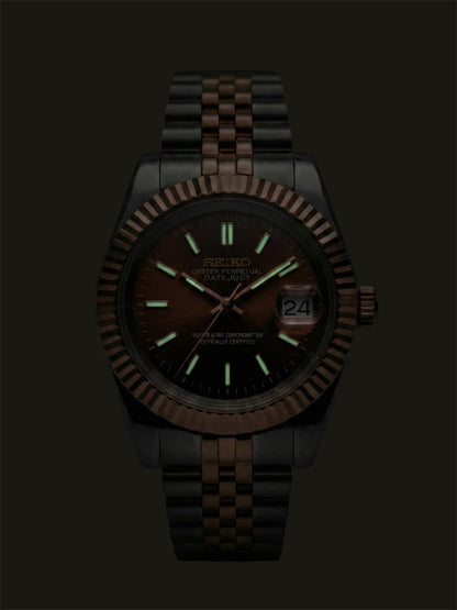 Chocolate-Datejust-Mod-Seikomod-seikojust-jubilee-bracelet-twotone-dark-lumen