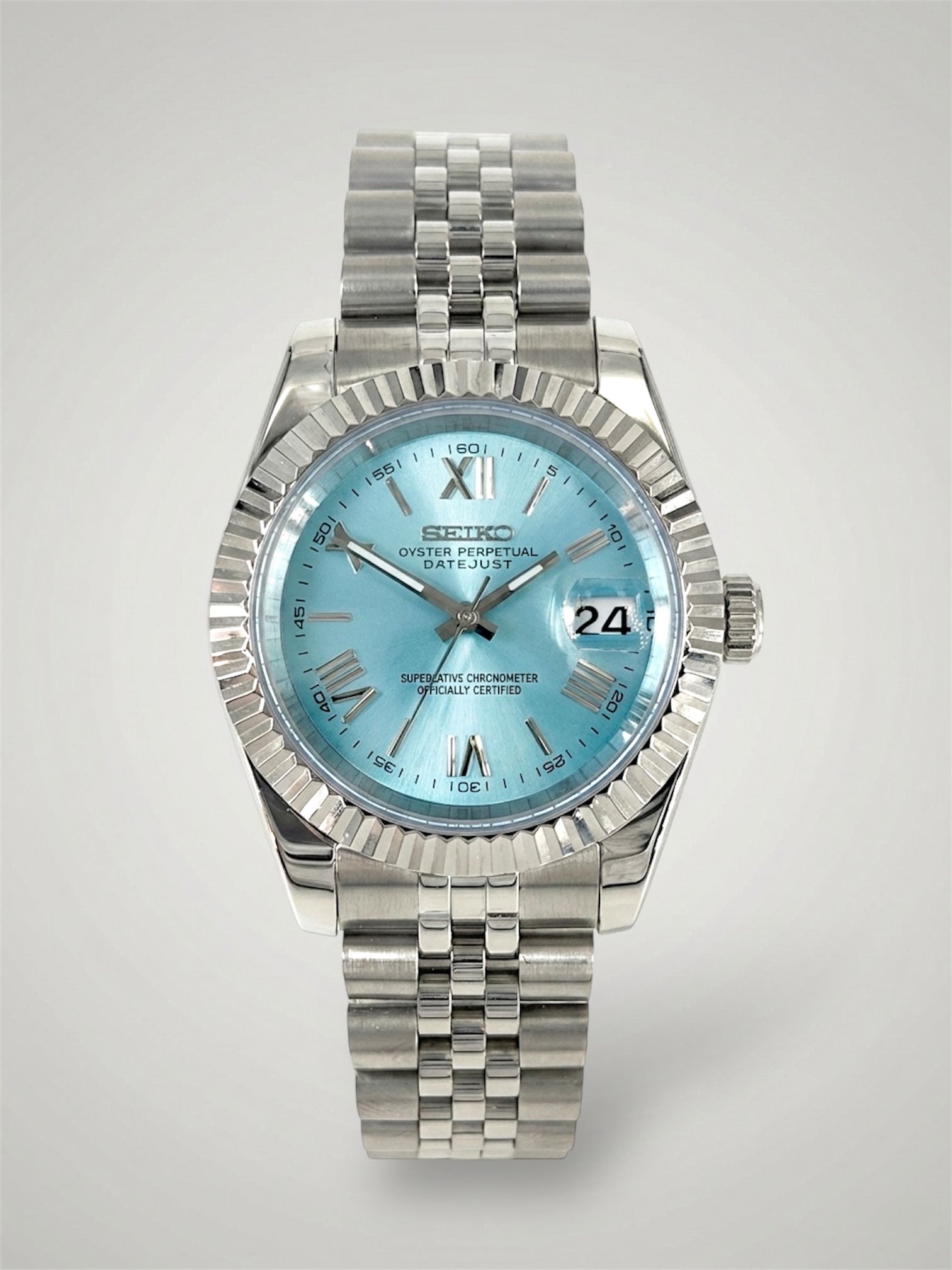 Ljusblå Romersk Datejust mod, Light blue roman Seikomod