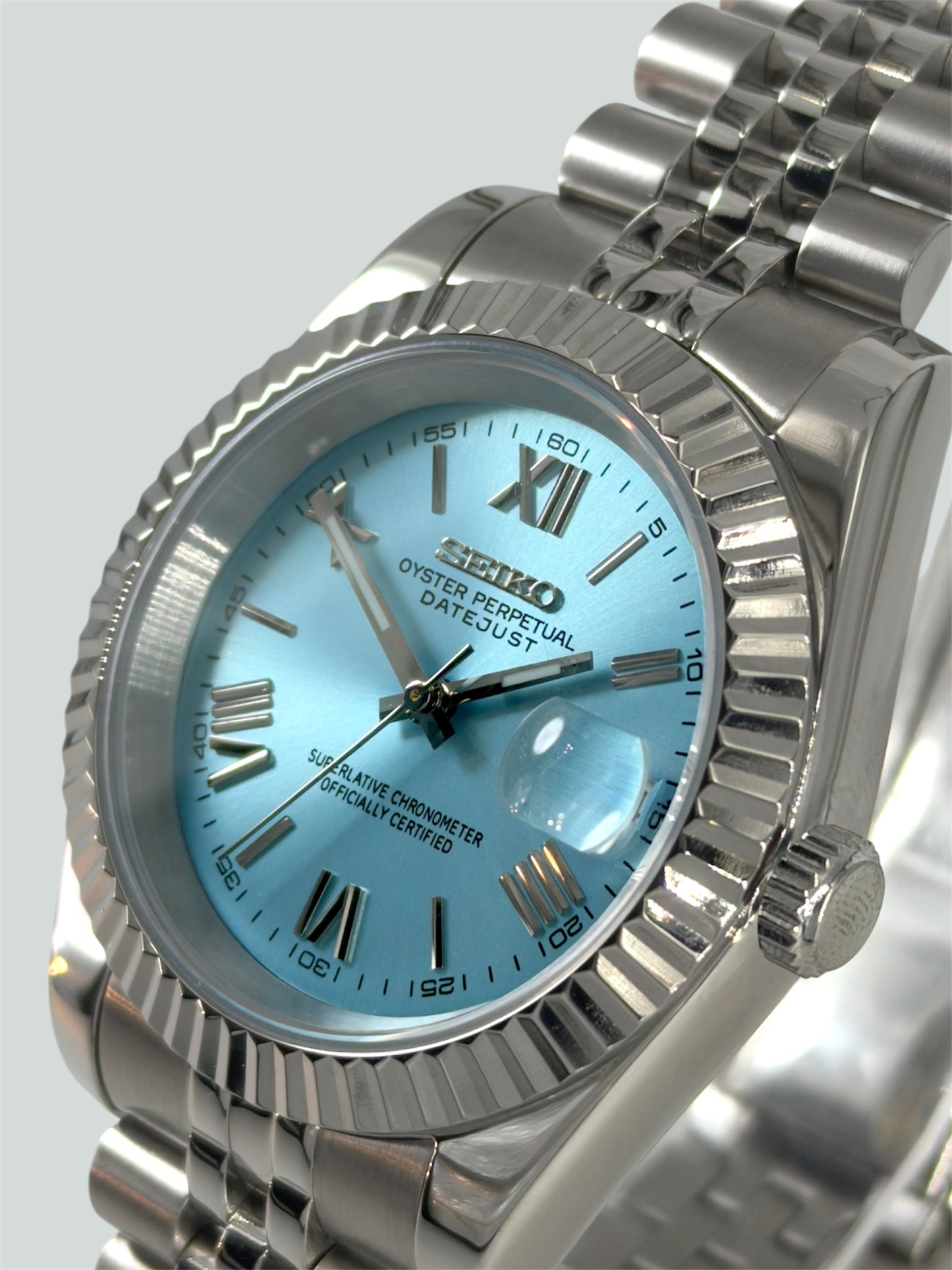 Ljusblå Romersk Datejust mod, Light blue roman Seikomod