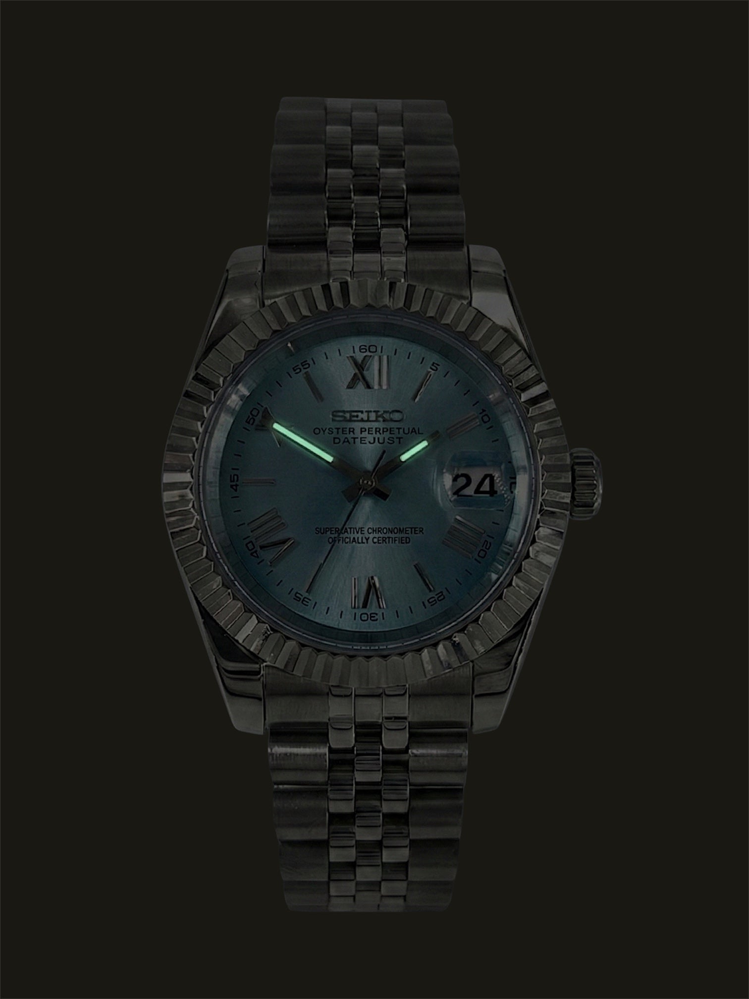 Ljusblå Romersk Datejust mod, Light blue roman Seikomod