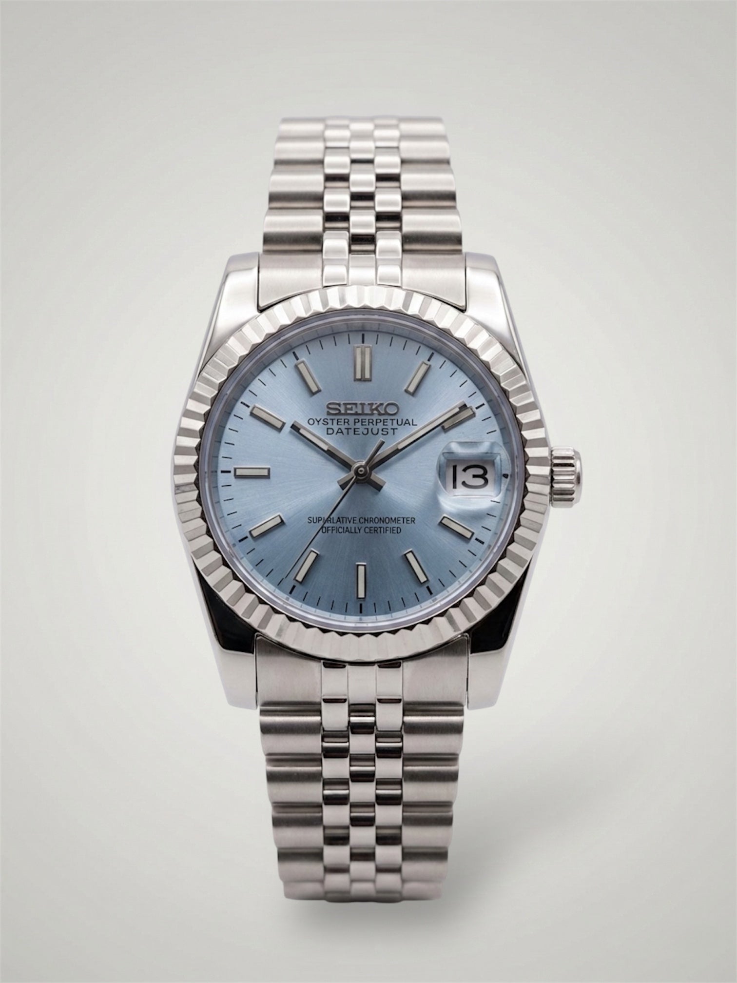 Blå Datejust mod, light blue Seikomod seikojust