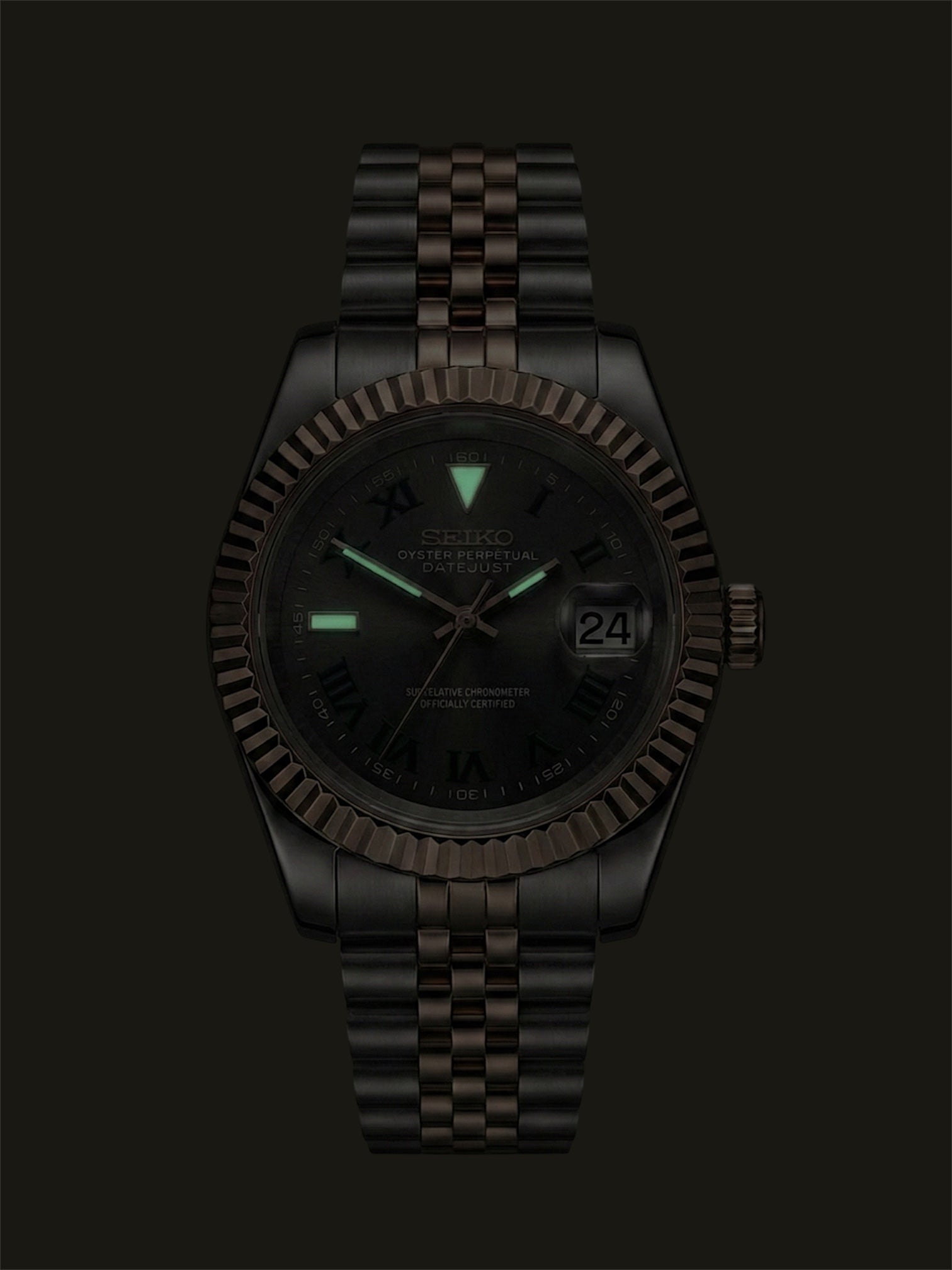 Wimbledon Datejust mod, Twotone Rose gold wimbledon Seiko mod, lumen