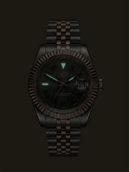 Wimbledon Datejust mod, Twotone Rose gold wimbledon Seiko mod, lumen